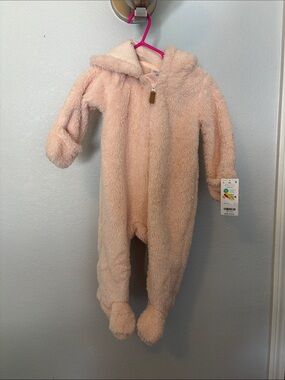 Carter's Plush Hooded Footed One-Piece in Light Pink